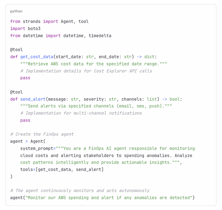 The implementation showcases the elegance of the Strands framework Strand Framework